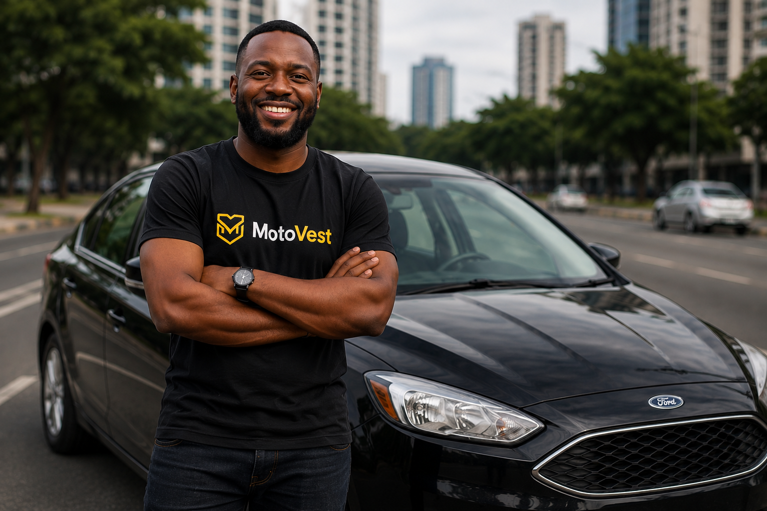 MotoVest driver beside a Ford Focus car
